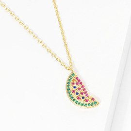 Gold Dipped CZ Watermelon Pendant Necklace