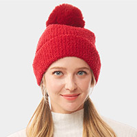 Solid Pom Pom Soft Fluffy Beanie Hat