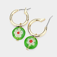 Patterned Round Dangle Metal Hoop Pin Catch Earrings