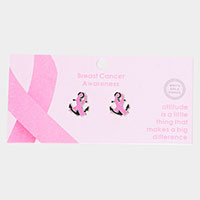 White Gold Dipped Enamel Anchor Pink Ribbon Stud Earrings