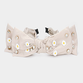 Daisy Flower Stone Embellished Bow Headband