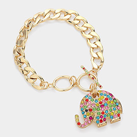 Rhinestone Crystal Elephant Toggle Bracelet