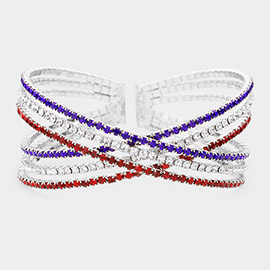 Rhinestone Embellished Crisscross Cuff Evening Bracelet