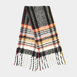 Cozy Multi Striped Fringe Oblong Scarf