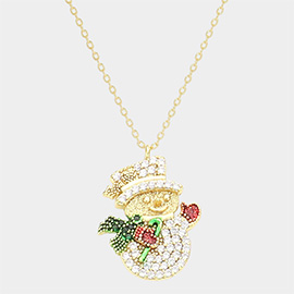 Gold Dipped CZ Snowman Pendant Necklace