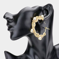 Rhinestone Trimmed Metal Ball Accented Hoop Earrings