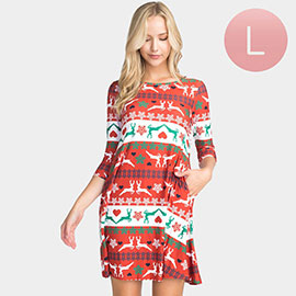 Fair Isle Reindeer Patterned A-Line Dress