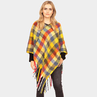 Plaid Check Patterned Poncho