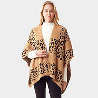 Leopard Patterned Soft Fuzzy Ruana Poncho