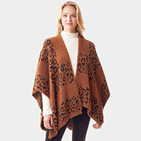 Leopard Patterned Soft Fuzzy Ruana Poncho