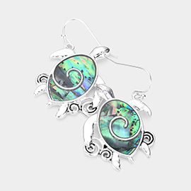 Abalone Antique Metal Turtle Dangle Earrings