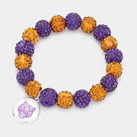 Tiger Accented Round Charm Shamballa Ball Stretch Bracelet