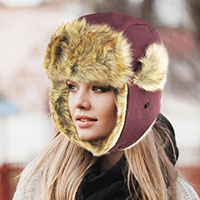 Faux Fur Trimmed Solid Trapper Hat