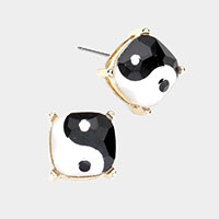 Yin Yang Square Stone Stud Earrings