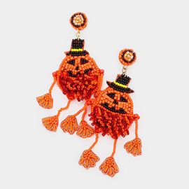 Felt Back Seed Beaded Pumpkin Dangle Earrings