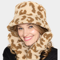 Leopard Patterned Faux Fur Bucket Hat