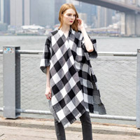 Reversible Plaid Check Poncho