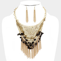 Natural Stone Cluster Metal Chain Fringe Necklace