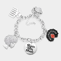 Comb Rhinestone Embellished Girl Heart Station Bracelet