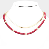 Metal Chain Heishi Beaded Double Layered Necklace