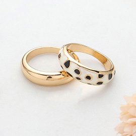 2PCS - Enamel Cheetah Patterned Metal Band Mixed Rings