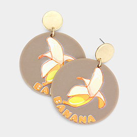 Banana Printed Resin Round Dangle Earrings