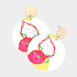 Dragon Fruit Printed Resin Round Dangle Earrings