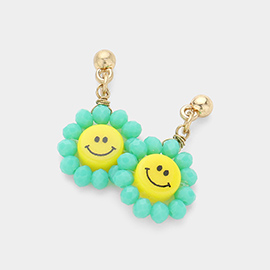 Smile Centered Flower Dangle Earrings