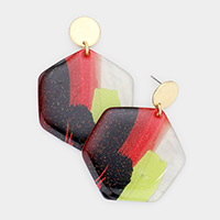 Painted Resin Hexagon Dangle Earrings