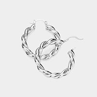 Braided Metal Hoop Pin Catch Earrings