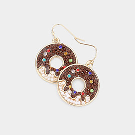 Stone Seed Beaded Metal Donut Dangle Earrings