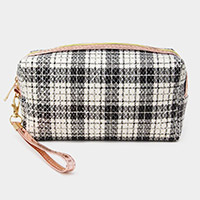 Classic Plaid Check Patterned Wristlet Cosmetic Pouch Bag