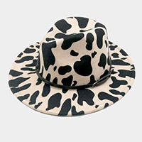 Faux Leather Band Cattle Patterned Panama Hat