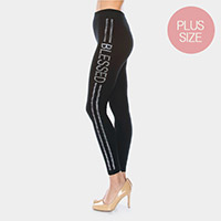 Side Crystal Pave Stripe BLESSED Detail Leggings