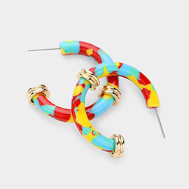 Metal Pointed Celluloid Acetate Half Hoop Earrings