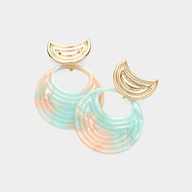 Cut Out Textured Celluloid Acetate Round Dangle Earrings