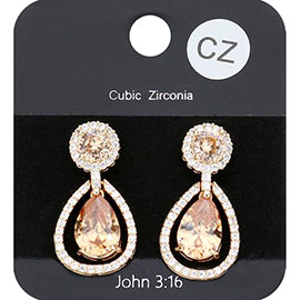 CZ Round Teardrop Stone Link Dangle Evening Earrings