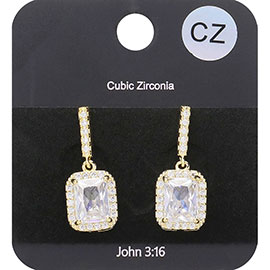 CZ Emerald Cut Stone Accented Dangle Evening Earrings