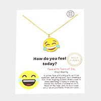 Gold Dipped Emoji Enamel Metal Round Pendant Necklace