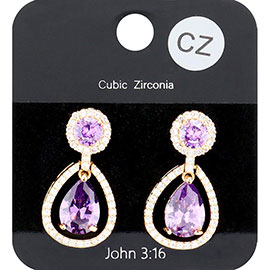 CZ Round Teardrop Stone Link Dangle Evening Earrings