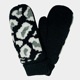 Leopard Patterned Mitten Fleece Lining Gloves