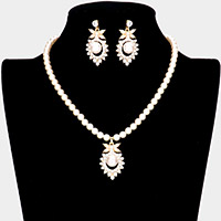 Pearl Centered Rhinestone Embellished Metal Pendant Necklace