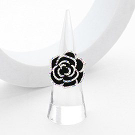 Rhinestone Embellished Enamel Rose Flower Stretch Ring