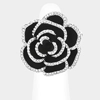 Rhinestone Embellished Enamel Rose Flower Stretch Ring