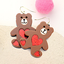 Glittered Resin Bear Dangle Earrings