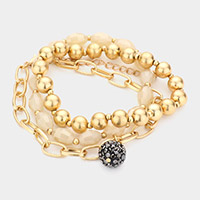 3PCS - Shamballa Ball Charm Metal Ball Beaded Bracelets