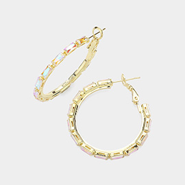 Rectangle Stone Cluster Hoop Earrings