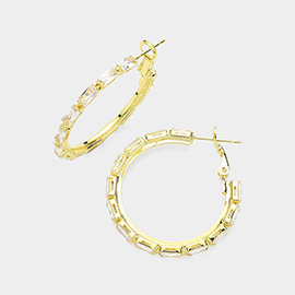 Rectangle Stone Cluster Hoop Earrings