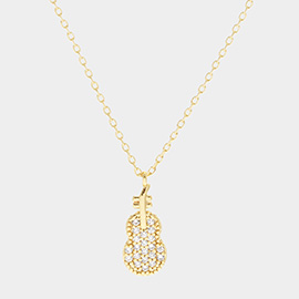 Gold Dipped CZ Violin Pendant Necklace