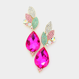 Crystal Rhinestone Pave Leaf Teardrop Evening Earrings